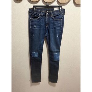 Rag & Bone JEAN Skinny Jeans Dark Wash Distressed Knee Patch Denim Size 28